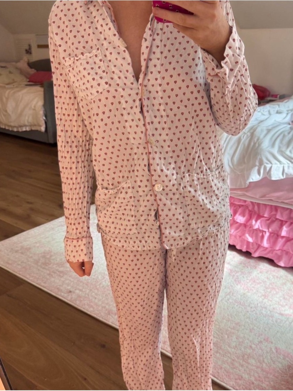 Pink Heart-Print roller rabbit Pajama Set